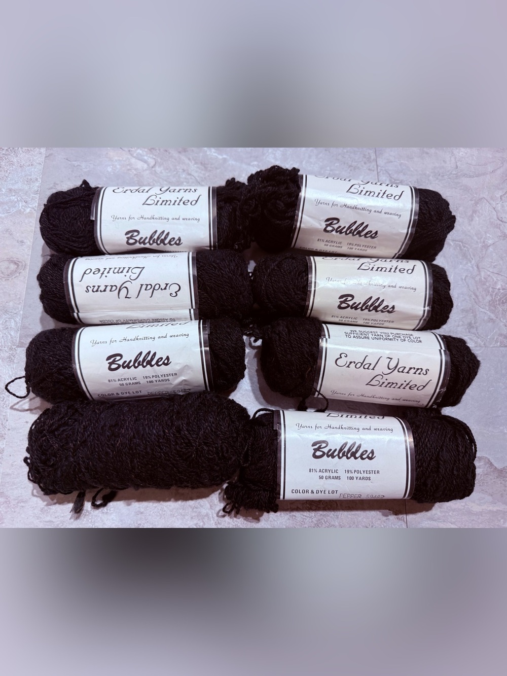 Vintage 8 Skein Lot Erdal Yarns Limited Bubbles Black Pepper Yarn, 100 Yds/50g